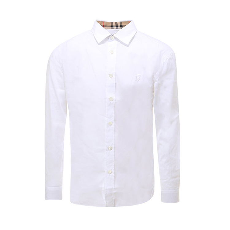 【二】BURBERRY 巴宝莉 男士修身版型 Monogram Motif TB专属标识图案刺绣弹力棉府绸长袖衬衫 白色 8032308 A1464