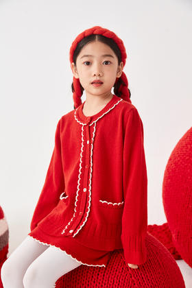 秋冬 圆领花边羊绒针织女童开衫  SJF92T178N