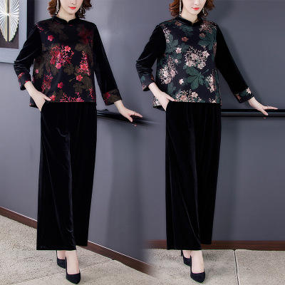 AHM-yme5717 改良旗袍两件套2020秋冬季中式上衣女复古宽松气质优雅套装 商品图2