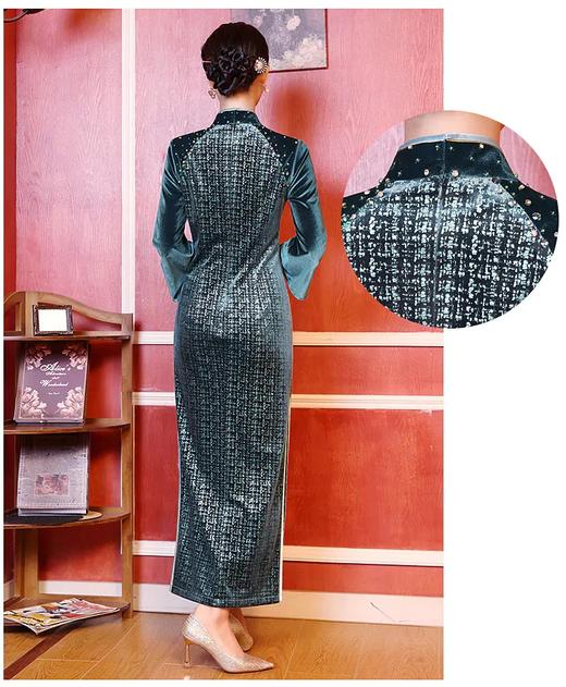 DLQ-A2719新款修身显瘦中式改良旗袍秋冬丝绒款妈妈装连衣裙 商品图5