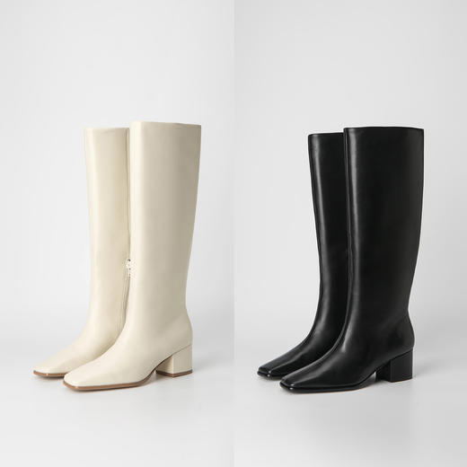 HIDEMI小羊皮女鞋经典小方头方跟长靴 商品图1