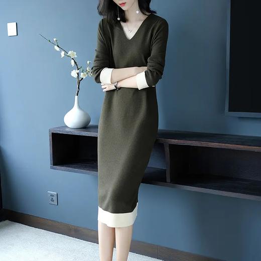 CCFS-58-C139新款时尚气质宽松V领长袖中长款针织连衣裙 商品图3