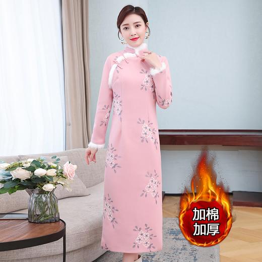 AHM-ylxz1666加厚夹棉改良旗袍连衣裙国潮旧事御姐风毛毛领2020秋冬加长款裙子 商品图2