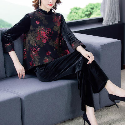 AHM-yme5717 改良旗袍两件套2020秋冬季中式上衣女复古宽松气质优雅套装 商品图3