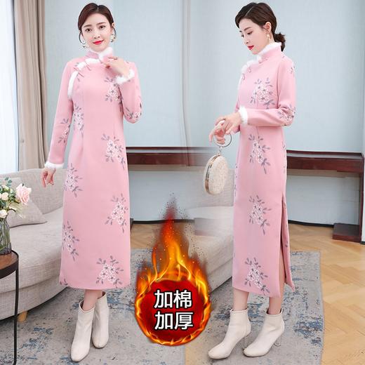 AHM-ylxz1666加厚夹棉改良旗袍连衣裙国潮旧事御姐风毛毛领2020秋冬加长款裙子 商品图0