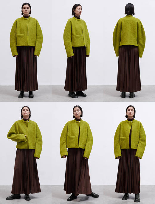 HIDEMI廓形一粒扣圈圈羊毛短款大衣/外套 商品图1