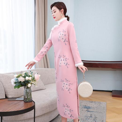 AHM-ylxz1666加厚夹棉改良旗袍连衣裙国潮旧事御姐风毛毛领2020秋冬加长款裙子 商品图4