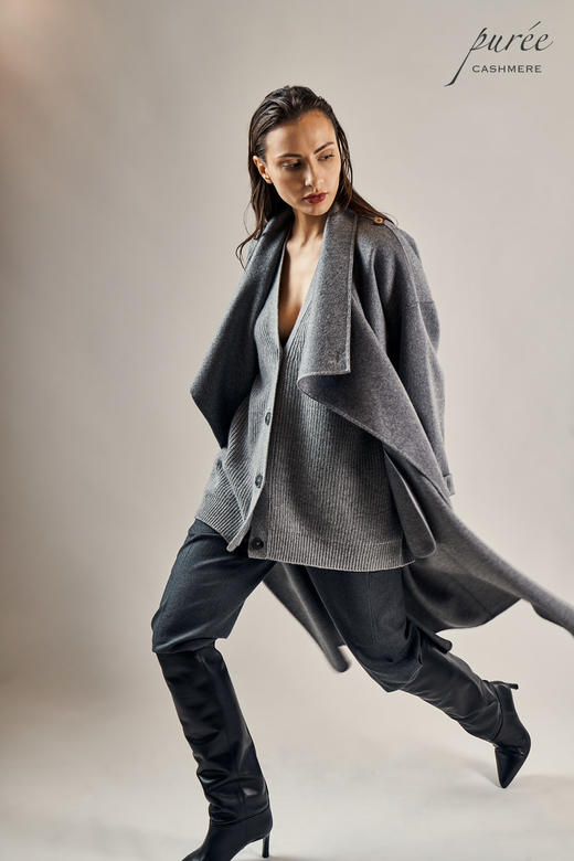 #1212「SQUARED WRAP COAT」85% WOOL 15% CASHMERE 高级灰独有翻领大衣 商品图2