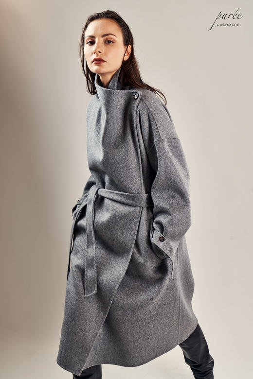 #1212「SQUARED WRAP COAT」85% WOOL 15% CASHMERE 高级灰独有翻领大衣 商品图7