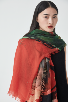 印花艺术羊绒围巾 SJS16P321B