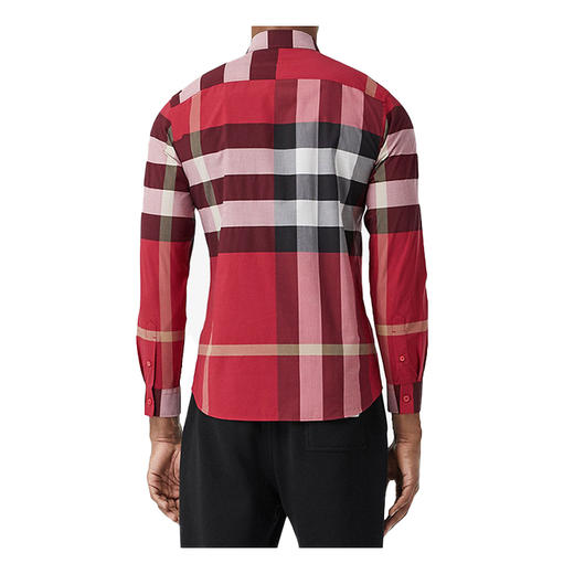 BURBERRY 博柏利 男士红黑大格子格纹弹力棉府绸长袖衬衫 8019879 A1040 商品图2