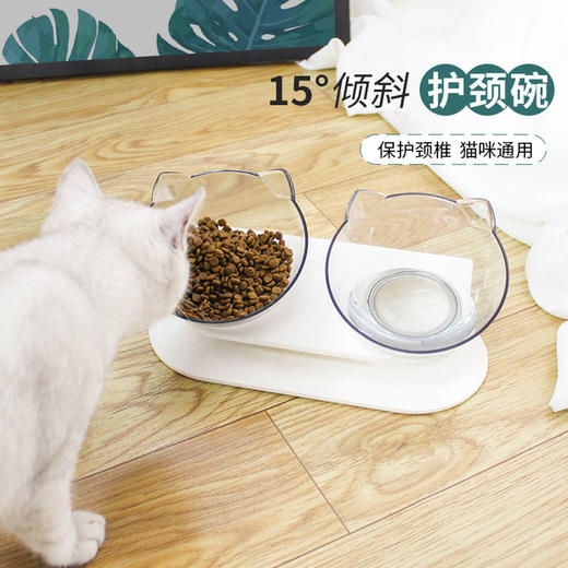 猫碗透明双碗猫粮碗水碗猫食盆猫碗架狗碗狗粮盆斜口护脊椎 商品图1