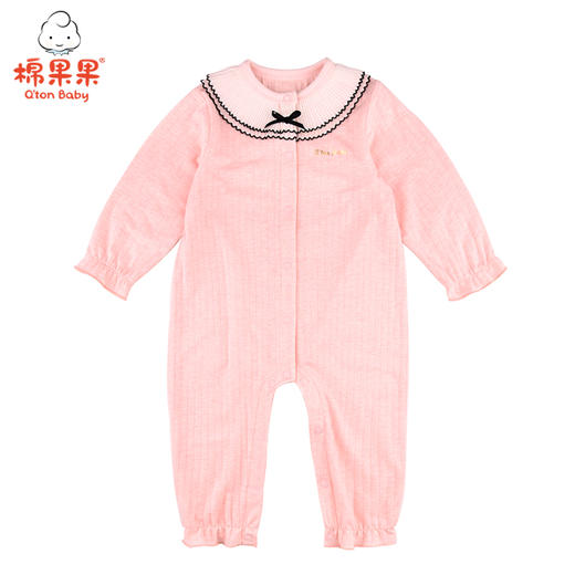 棉果果春秋款女童氨棉提花汗布蕾丝对开连体衣连身衣哈衣M122722221113 商品图0