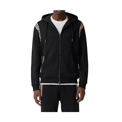 【一】BURBERRY 巴宝莉 男士 Vintage 格纹拼接棉质连帽卫衣 黑色 8034510 A1189 商品图1