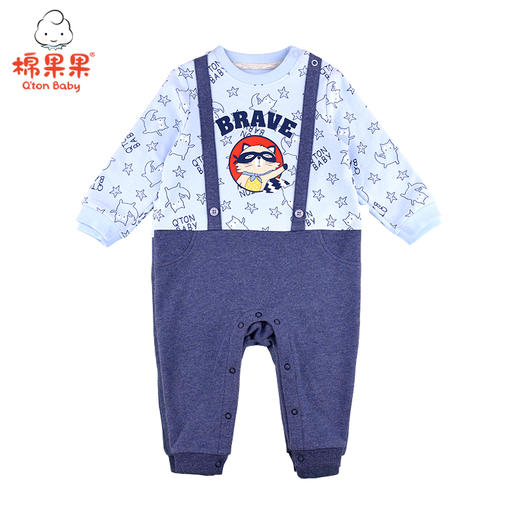 棉果果春秋季男童小毛圈假两件背带套头连体衣连身衣哈衣M112727221132 商品图0