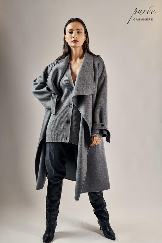 #1212「SQUARED WRAP COAT」85% WOOL 15% CASHMERE 高级灰独有翻领大衣 商品图3