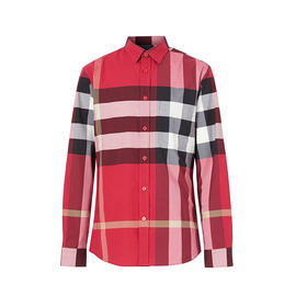 BURBERRY 博柏利 男士红黑大格子格纹弹力棉府绸长袖衬衫 8019879 A1040
