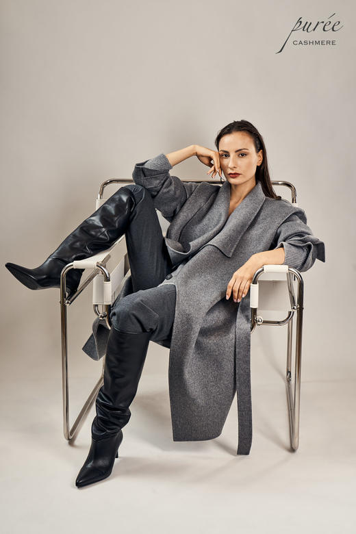 #1212「SQUARED WRAP COAT」85% WOOL 15% CASHMERE 高级灰独有翻领大衣 商品图1