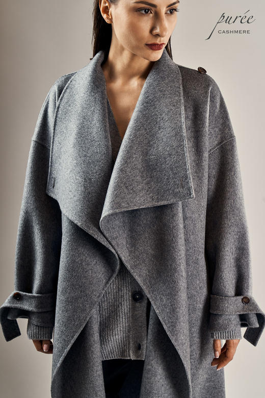#1212「SQUARED WRAP COAT」85% WOOL 15% CASHMERE 高级灰独有翻领大衣 商品图4