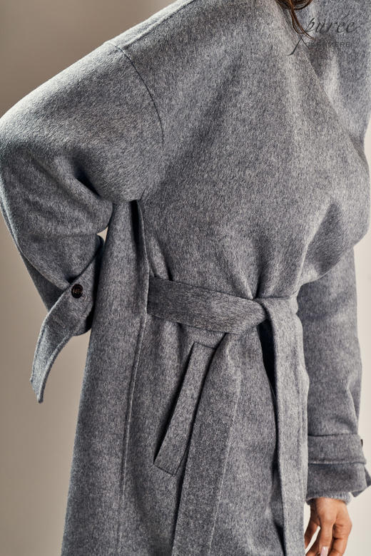 #1212「SQUARED WRAP COAT」85% WOOL 15% CASHMERE 高级灰独有翻领大衣 商品图9