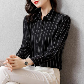 KQL B41N3611仿真丝衬衫时尚条纹气质小衫
