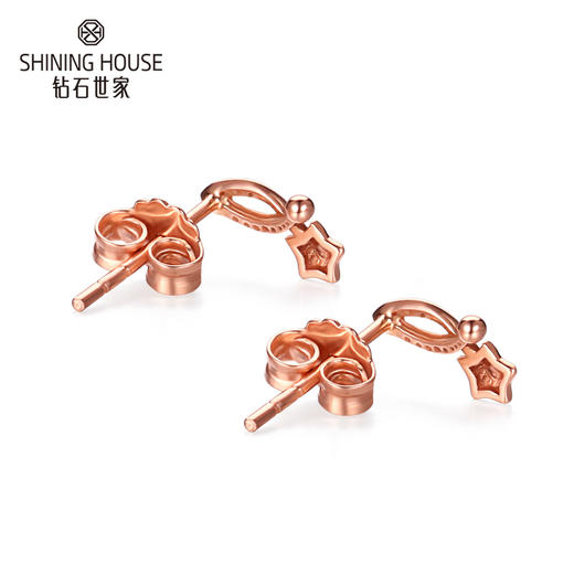 【时尚K金】钻石世家 18K金耳钉 金枝玉叶繁花耳钉耳饰 立体雕花星星造型 红花绿叶造型耳钉 车花刻面纹理（约0.91±0.1克） 商品图3