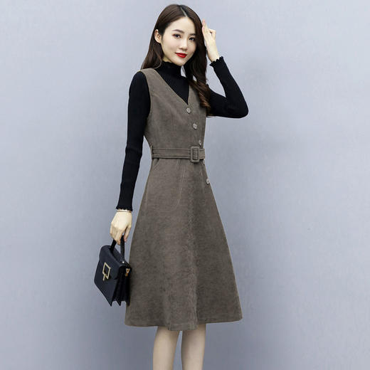 HR  WL99619时尚修身气质优雅毛呢配腰带两件套 商品图2