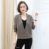 新款纯色V领针织开衫100%全羊毛短款外套2032-WX172-DB299 商品缩略图5