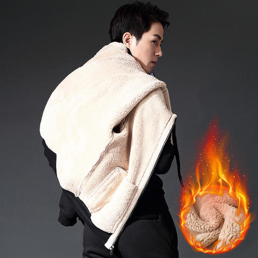 【卫衣男】*男士拉链开衫连帽卫衣宽松大码加绒加厚外套男装羊羔毛带帽衫 商品图1