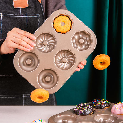 百钻甜甜圈模具 家用6连花型空心小面包蛋糕模烤箱用不粘烘焙磨具 商品图2