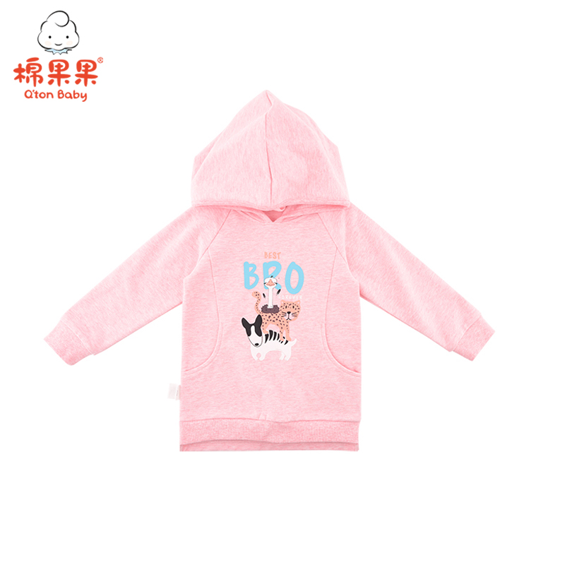 棉果果春秋季女童小毛圈长款连帽卫衣 M322182219437