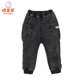 棉果果冬季男童男宝银狐绒加绒加厚牛仔针织长裤M412200219666