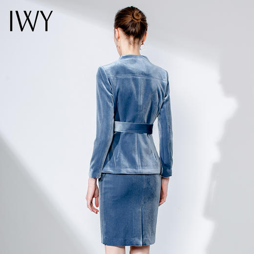 IWY/蓝色金丝绒长袖西装半裙套装CS1024 商品图2
