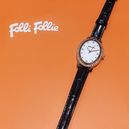 芙丽芙丽/Folli Follie 镀玫瑰金表盘镶钻黑色皮表带 商品图0