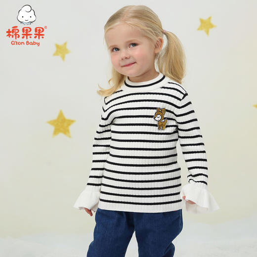 棉果果秋冬季女童棉线条纹套头毛衫M422160519711 商品图0