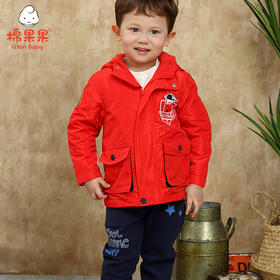 棉果果春秋季男童涤纶+摇粒绒连帽风衣外套 M312130319512