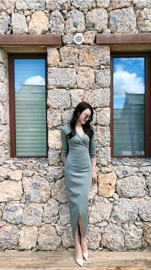 浮光掠影-20284464 颈袖添香季新款时尚职场修身显瘦气质中长款连衣裙女 时尚修身连衣裙女 商品图3