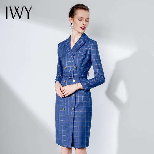IWY/蓝色格纹长袖西装连衣裙Q340 商品图4