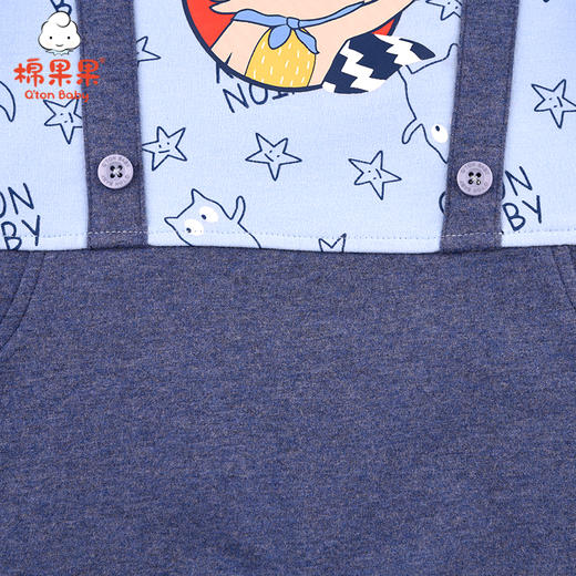 棉果果春秋季男童小毛圈假两件背带套头连体衣连身衣哈衣M112727221132 商品图3