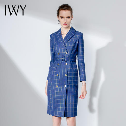 IWY/蓝色格纹长袖西装连衣裙Q340 商品图2