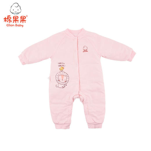 棉果果秋冬季有机棉纱男童女童夹棉对开哈衣连体衣连身衣M401722819629 商品图1