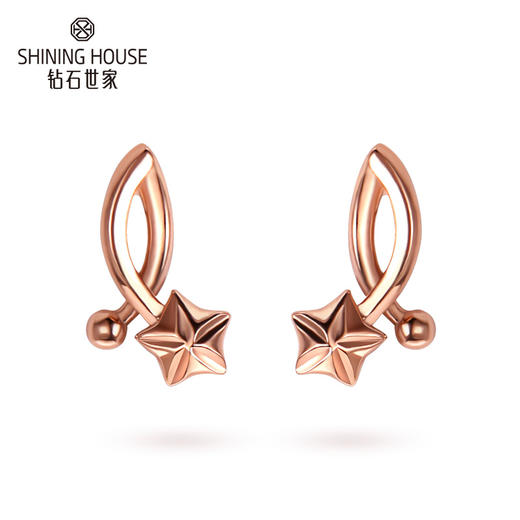 【时尚K金】钻石世家 18K金耳钉 金枝玉叶繁花耳钉耳饰 立体雕花星星造型 红花绿叶造型耳钉 车花刻面纹理（约0.91±0.1克） 商品图5