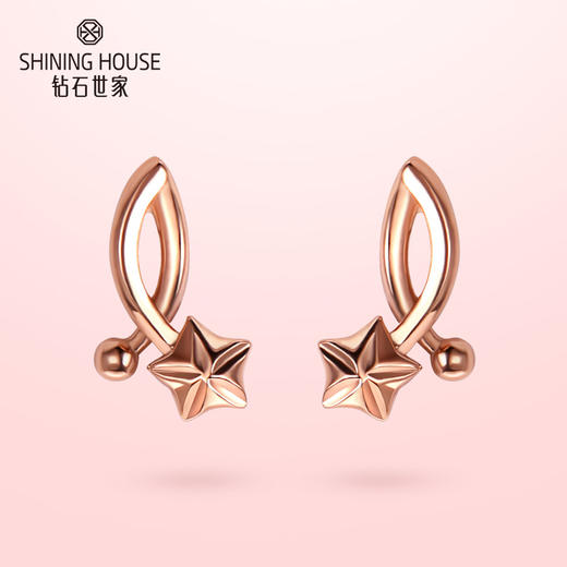 【时尚K金】钻石世家 18K金耳钉 金枝玉叶繁花耳钉耳饰 立体雕花星星造型 红花绿叶造型耳钉 车花刻面纹理（约0.91±0.1克） 商品图1