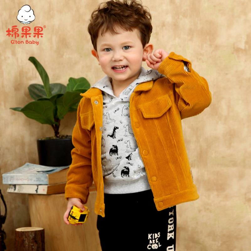 棉果果春秋季男童天鹅绒抽条+汗布休闲翻领外套M312100419480