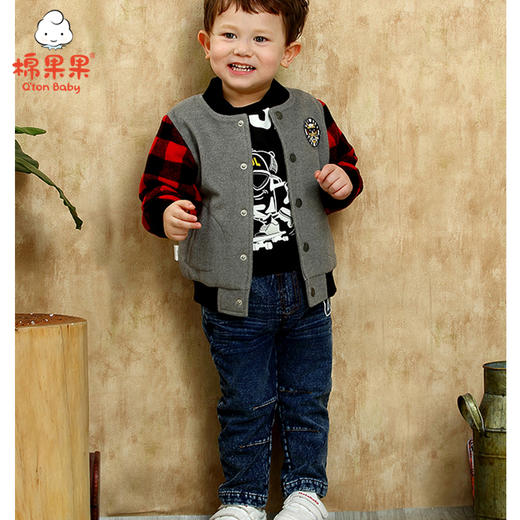 棉果果春秋季男童呢子棒球服外套 M312100419510 商品图0