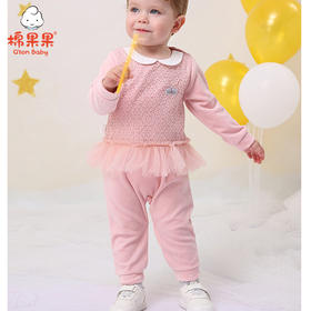 棉果果春秋季女童天鹅绒娃娃领套头连体衣 M322727219455
