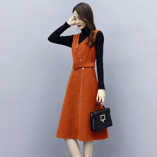 HR  WL99619时尚修身气质优雅毛呢配腰带两件套 商品图1