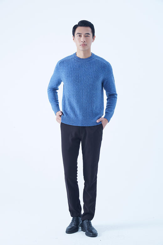 圣弗尔瑞圆领绞花男套衫  鄂尔多斯特色羊绒衫  100%羊绒 商品图5