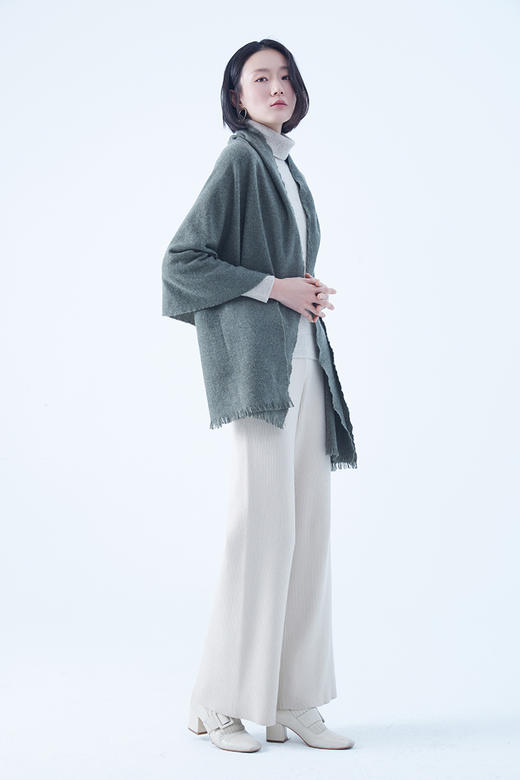 羊绒缩绒长披肩  100%羊绒  军绿色 商品图1