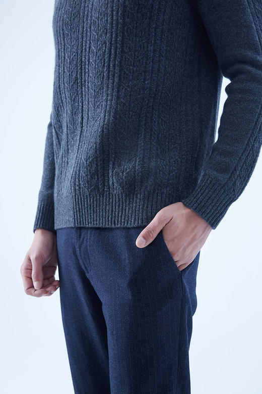 圣弗尔瑞圆领绞花男套衫  鄂尔多斯特色羊绒衫  100%羊绒 商品图3